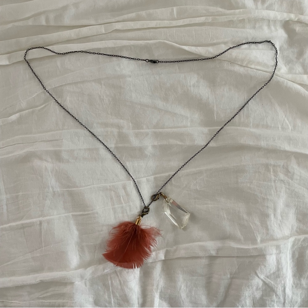 Anthropologie Chain Necklace with Feather & Gemstone Charms